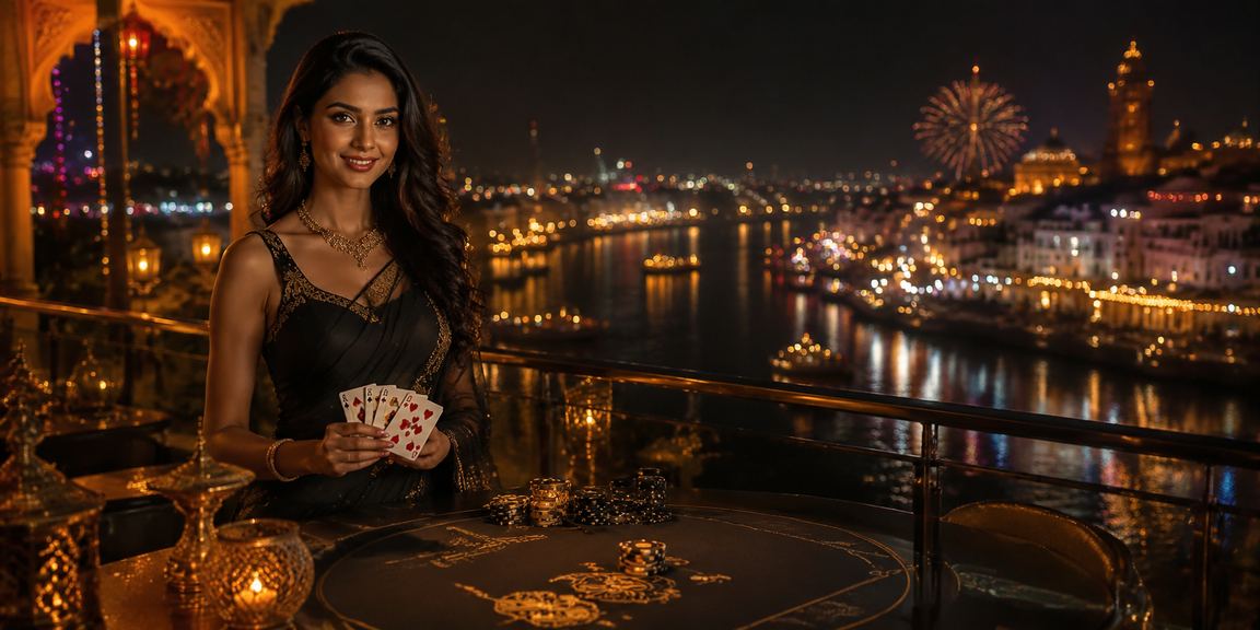 Vibrant night market with Teen Patti players in India