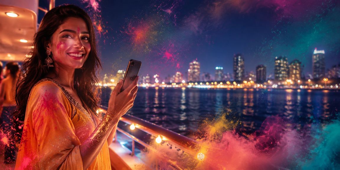 User logging in on mobile with festive background